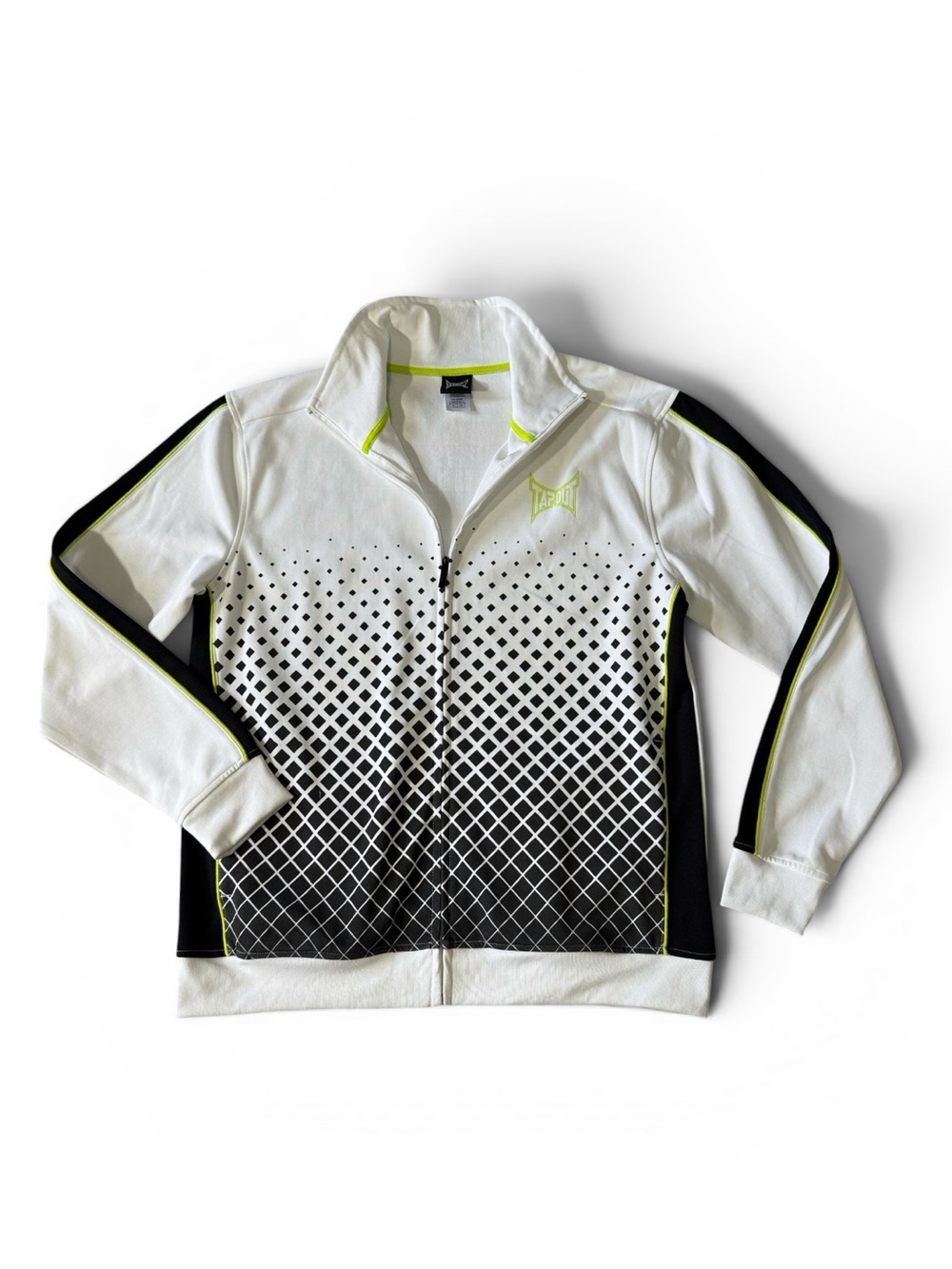 Tapout mens XL white geometric pattern full zip track jacket EUC